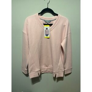 Marc New York Andrew Marc Womens V-Neck Waffle Knit Sweatshirt Rosewater Pink S